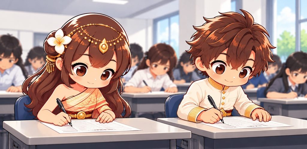 試験受験アン子さんとワットくん画像